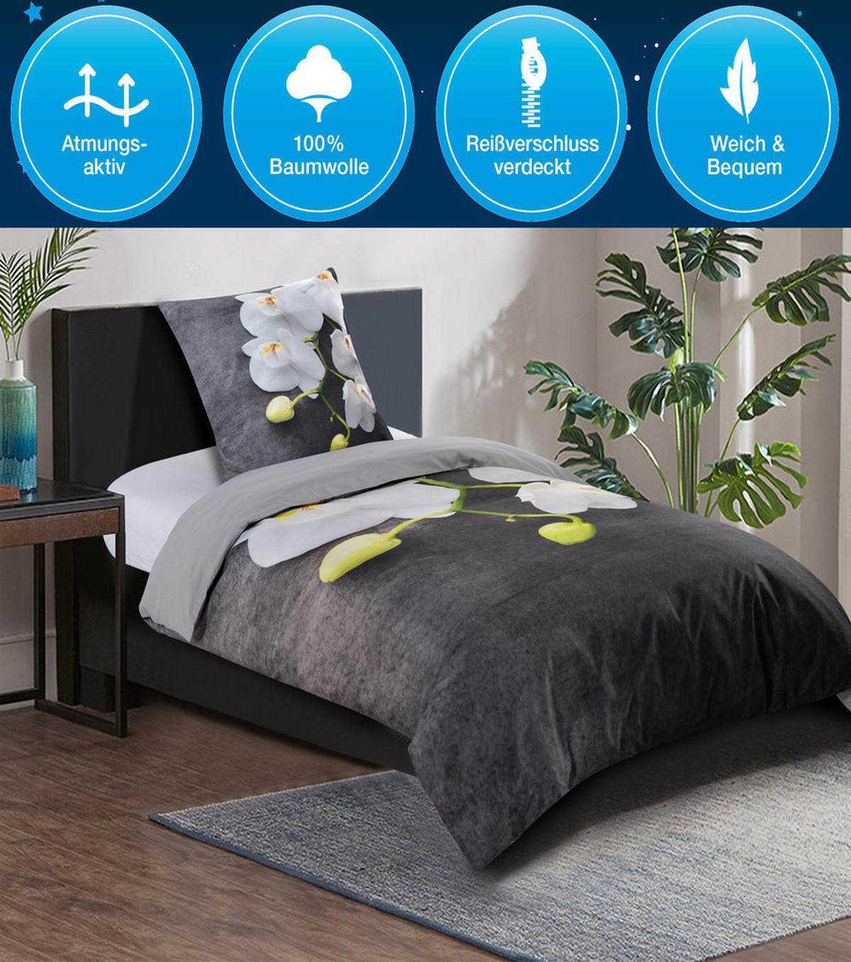 BETTWÄSCHE 2-teilig Pretty - Grau, Naturmaterialien (135/200cm) - Sanilo