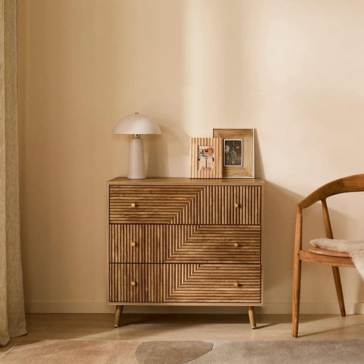 KOMMODE mit 3 Schubladen und Lamellenfronten - Eden 80/40/75 cm - Eschefarben, Holzwerkstoff (40/75/48cm) - Calicosy