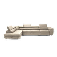 ECKSOFA WILD MAXI L Links mit Schlaffunktion 125x195 Velours Beige - Chromfarben/Beige, Holz/Textil (350/203cm) - Muffo