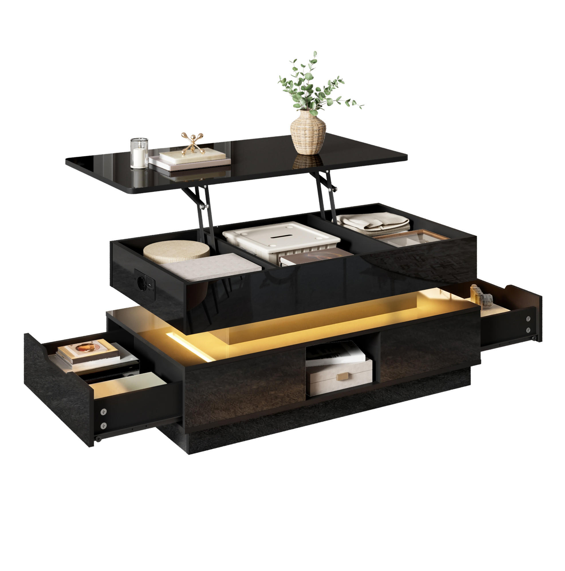 Okwish Couchtisch Schwarz 90x42.5x48 cm