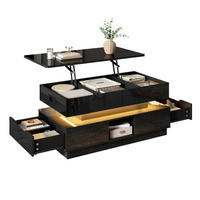 COUCHTISCH 90/48/42,5 cm schwarz aus MDF mit Höhenverstellung, LED und Steckdose - Schwarz, Holzwerkstoff (48/90/42.5cm) - OKWISH