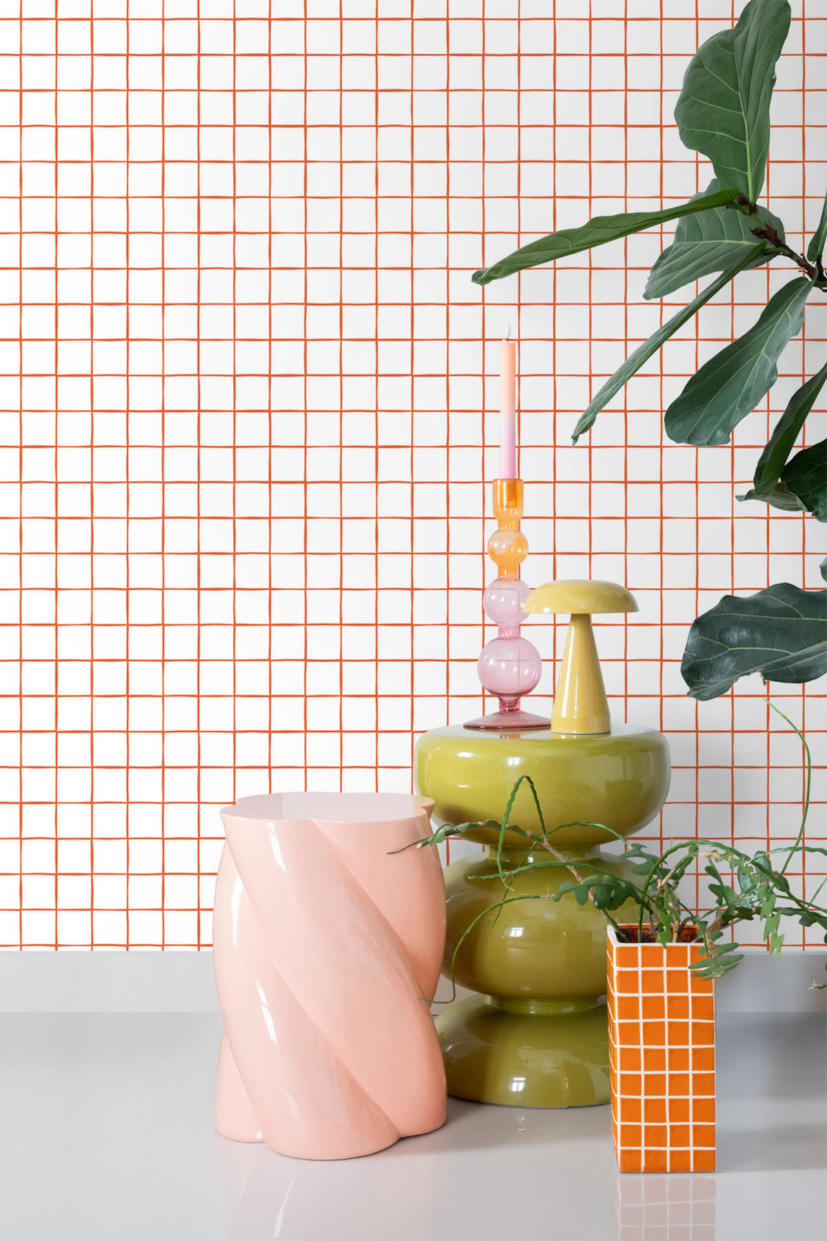 TAPETE Karomuster 50 x 900 cm - Orange, Papier (50/900cm) - ESTAhome