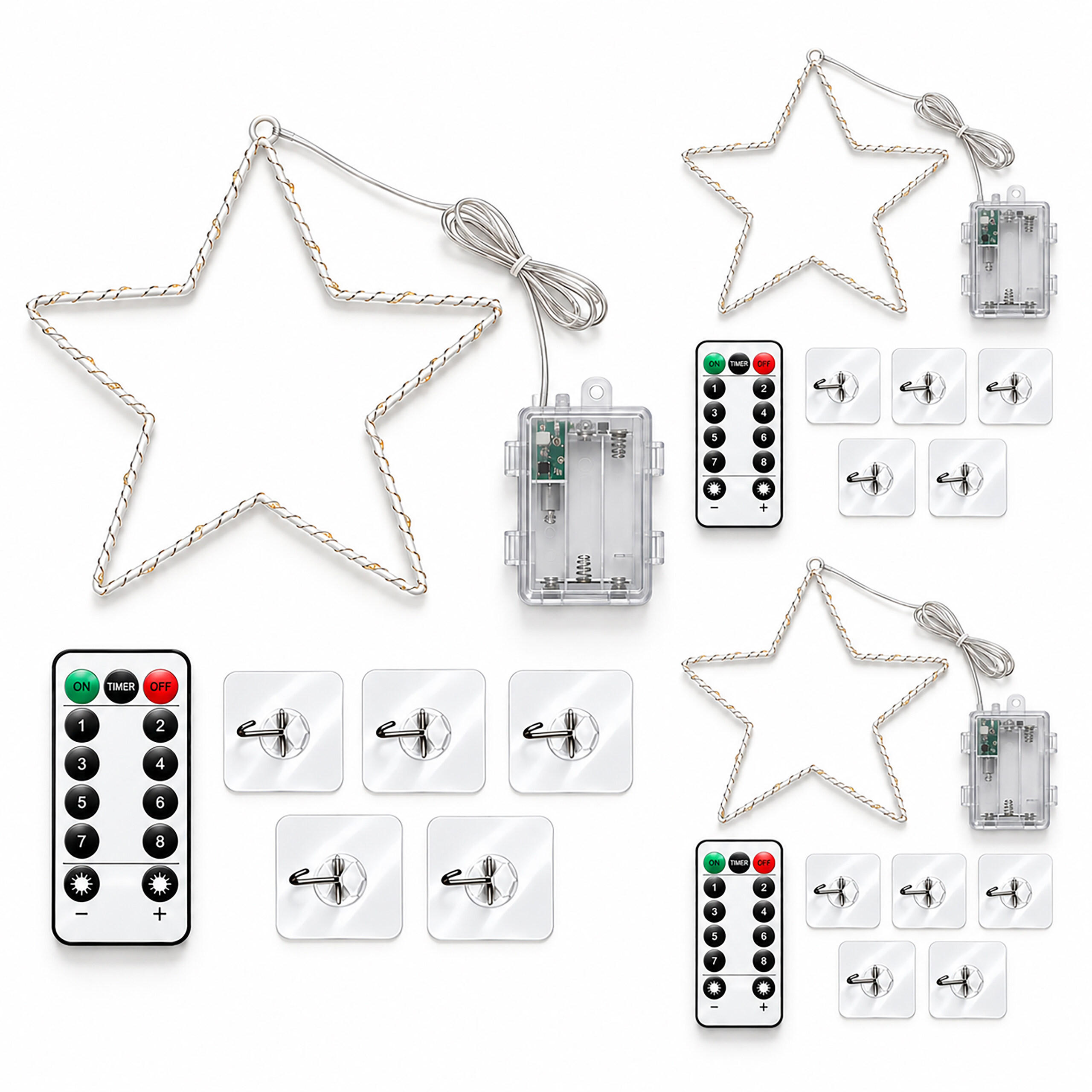 ZVEZDA Bela LED 3-delni-set 30 cm toplo bela - bela, kovina/umetna masa (29/30/2cm) - Relaxdays