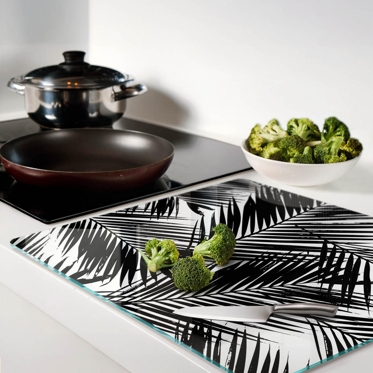GLASPLATTE 60x52 cm Palmblätter - Schwarz, Glas (60/0.4/52cm) - TULUP