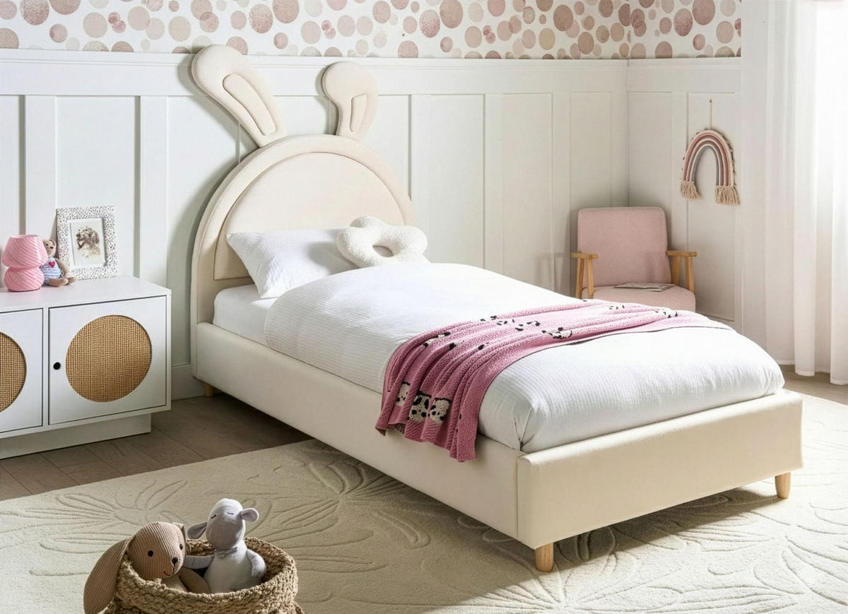 DĚTSKÁ POSTEL Králíček Sametová látka 90/200 cm Béžová Lallias - béžová, textil (90/200cm) - Beliani