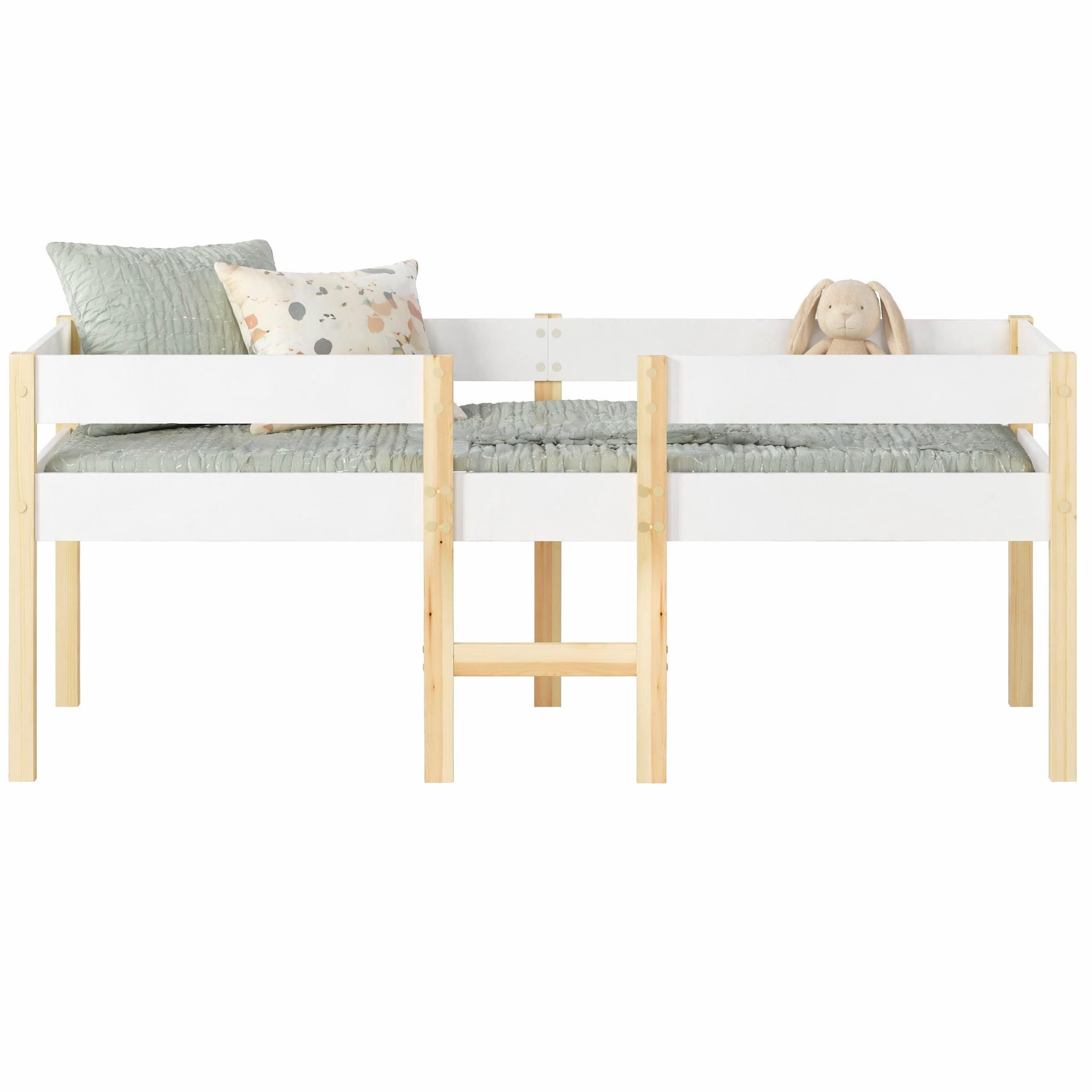 HOCHBETT 90/200 cm in Weiß Kinderbett mit Rausfallschutz und Leiter im skandinavischen Design - Weiß/Naturfarben, Holzwerkstoff (90/200cm) - STILVORA