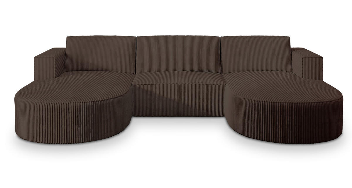 WOHNLANDSCHAFT VEZZO P Braun Kordstoff mit Schlaffunktion - Braun, Holz (347/85/174cm) - MASSENO