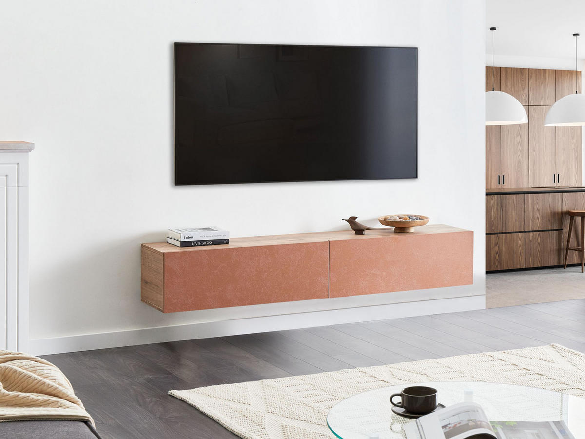 WANDMONTIERTER-TV-SCHRANK Rot/Braun Gladstone - Rot/Braun, Holzwerkstoff (180/30/32cm) - Beliani