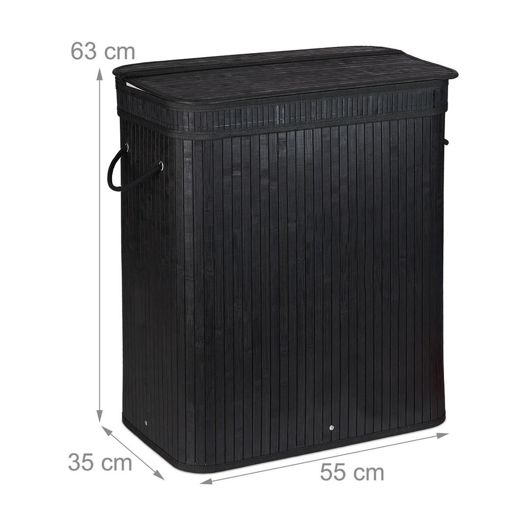 Thumbnail - Relaxdays Wäschesortierer, Schwarz, Holz, Textil, Wellpappe, 55x63x35 cm, Ordnen & Aufbewahren, Wäschekörbe & Tonnen