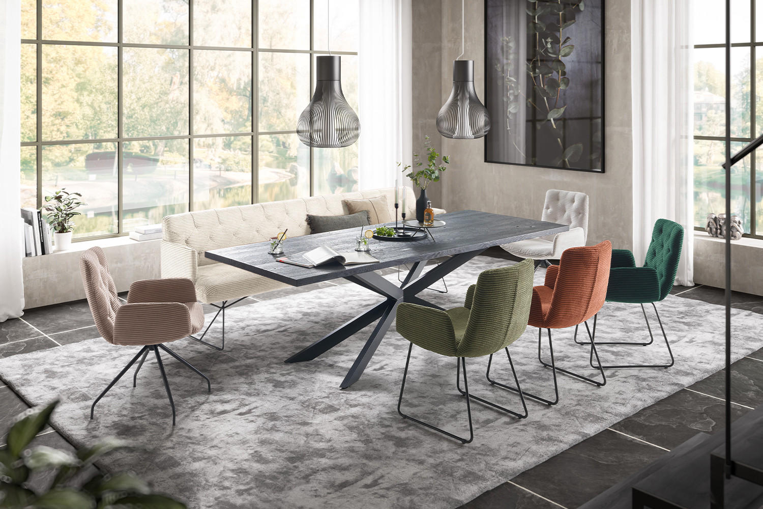 ESSZIMMERBANK CHARME Cremeweiß Cord - Creme, Textil (186/85/69cm) - KAWOLA