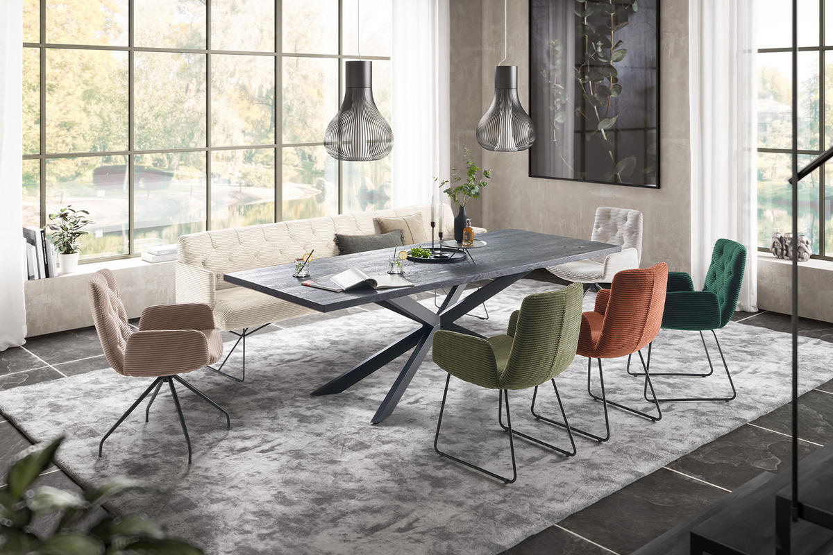 ESSZIMMERBANK CHARME Cremeweiß Cord - Creme, Textil (166/85/69cm) - KAWOLA