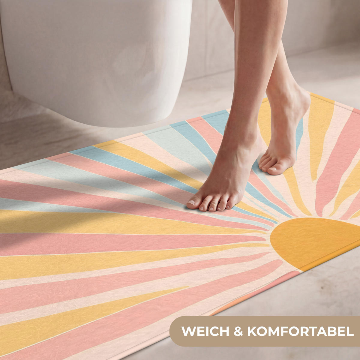 WC PŘEDLOŽKA Ilustrace - Slunce - Pastelové barvy 120x60 cm - pastelově modrá, textil/plast (120/1cm) - OnlyWow