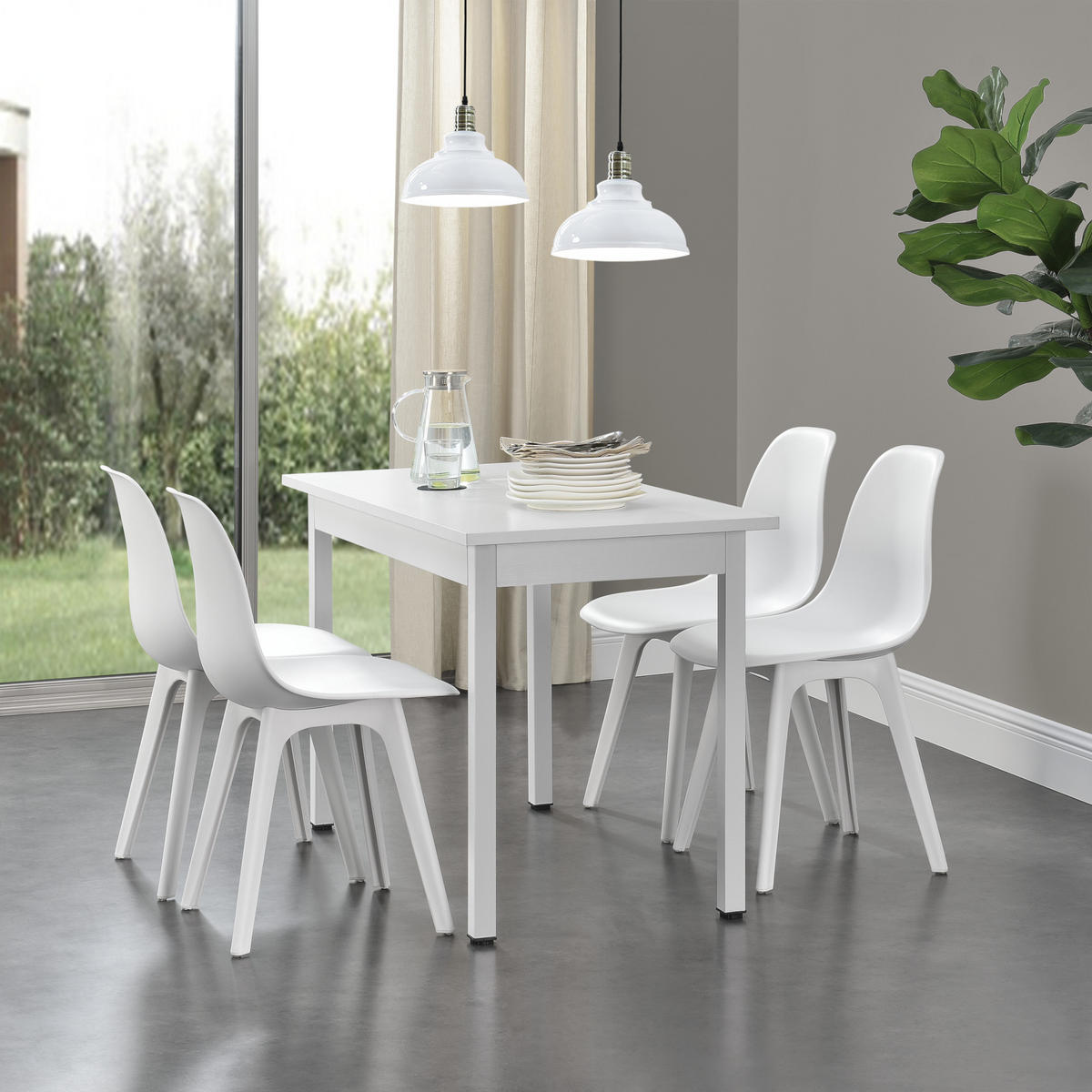 ESSGRUPPE 5 TLG. - Weiß, Holzwerkstoff/Kunststoff (120/75/60cm) - [en.casa]