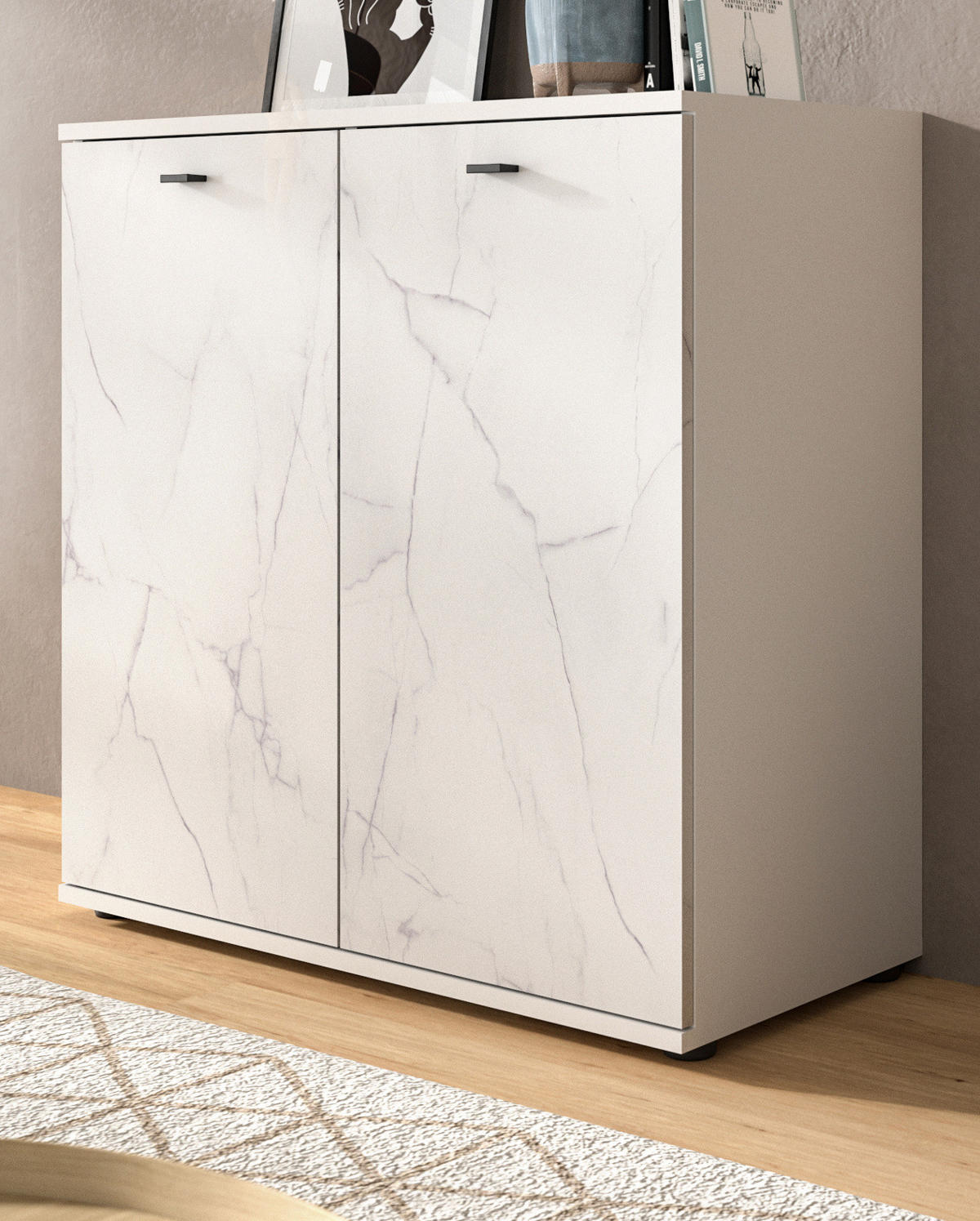 KOMMODE weiß Marmor 86 x 88 cm, Sideboard mit Soft-Close - Schwarz/Weiß, Holzwerkstoff/Kunststoff (86/87/40cm) - Inn.Furn