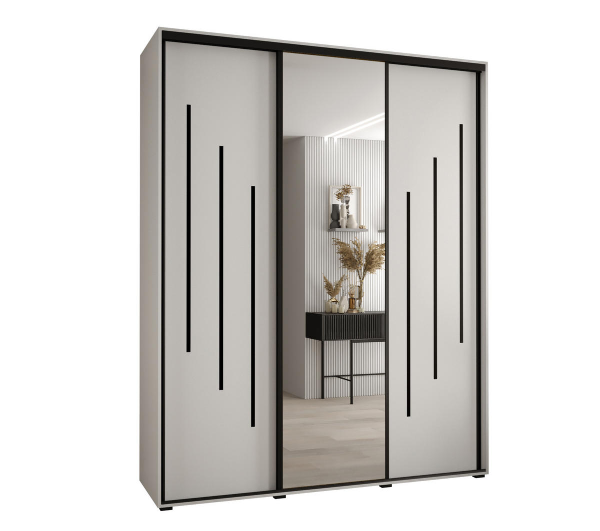 SCHWEBETÜRENSCHRANK 235,2/200/60 3-türig - Schwarz/Weiß, Holz/Metall (200/235/60cm) - Abiks Möbel