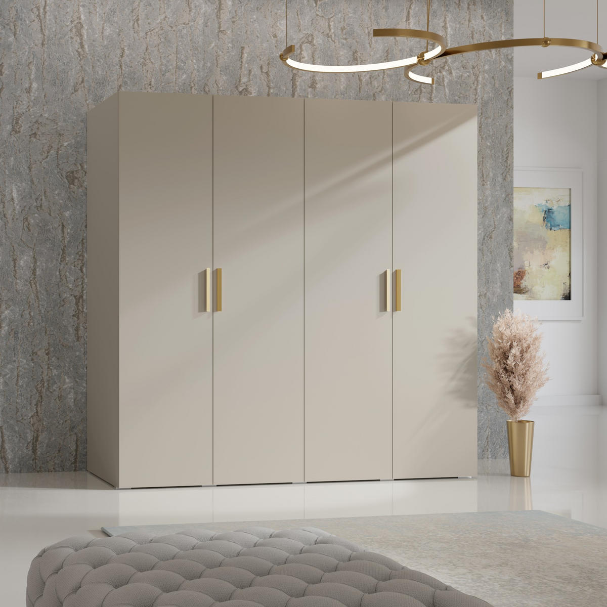 DREHTÜRENSCHRANK Napoli 4D 200 Kaschmir (schwarzer oder goldener Griff) - Kaschmir/Silberfarben, Holzwerkstoff/Kunststoff (200/35/60cm) - mzm24