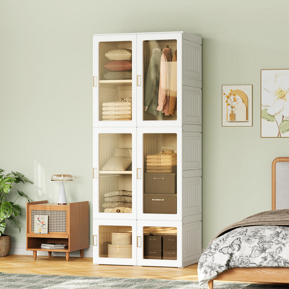 KLEIDERSCHRANK faltbar 50x170x69 cm Magnettüren weiß - Weiß, Holz (69/170/50cm) - LEBENLANG