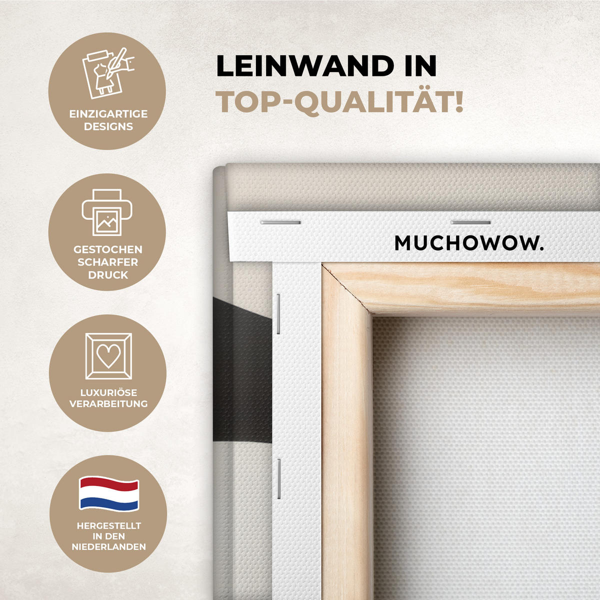 LEINWANDBILD Abstrakt - Landschaft - Wellen - Cremefarben 20x20 cm - Cappuccino, Textil (20/20cm) - MuchoWow