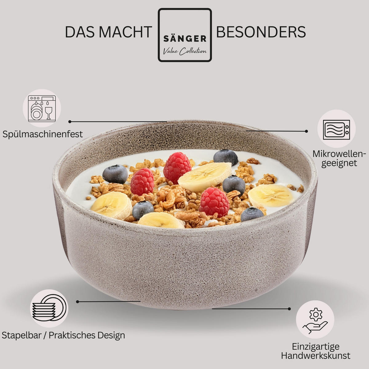 SCHALEN SET KAIRO CLAY - 4 teilig aus Steingut - Grau, Keramik (26.5cm) - Sänger