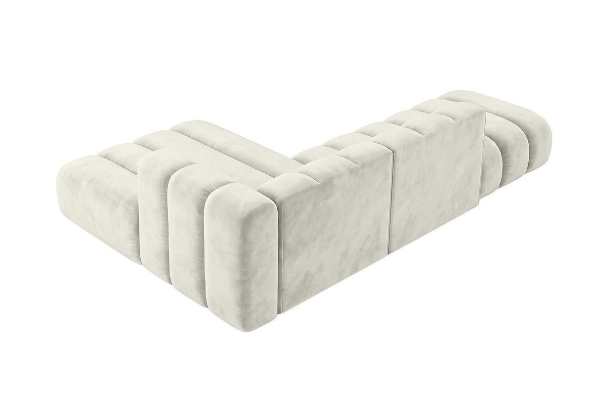 ECKSOFA Modulares In L-Form Mit Hocker, Velvet-Stoff Riviera, Ecru, Links, GRAND Mini - Creme, Holz (295/179cm) - Kaiser Möbel