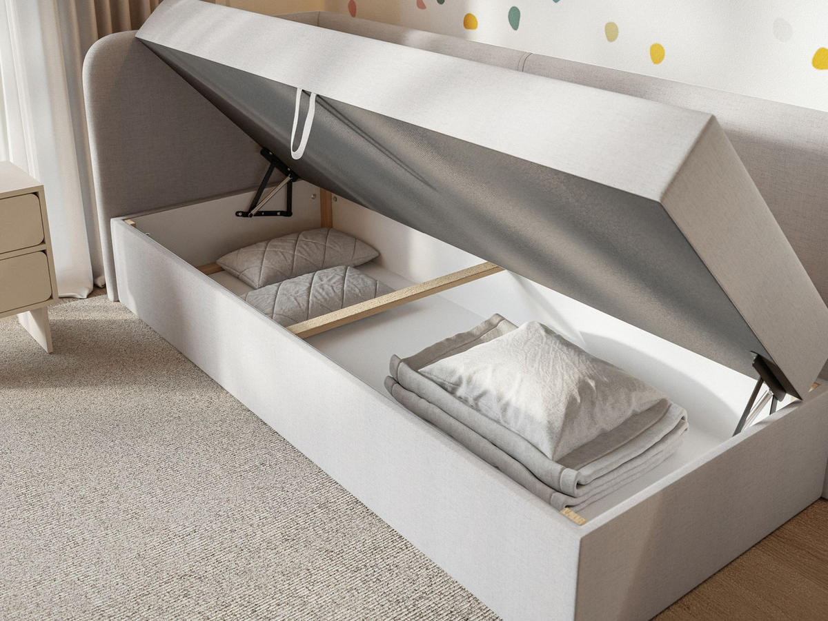 JUGENDBETT Calmmo Hellgrau mit Chenille-Bezug, Kopfteil links - Hellgrau, Textil (90/200cm) - Selsey