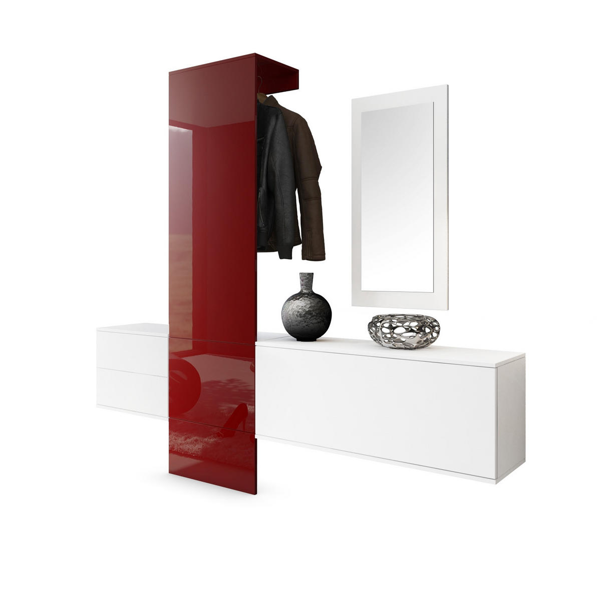 GARDEROBE Carlton Paneel in Bordeaux Hochglanz - Bordeaux, Holzwerkstoff (208/193/35cm) - Vladon