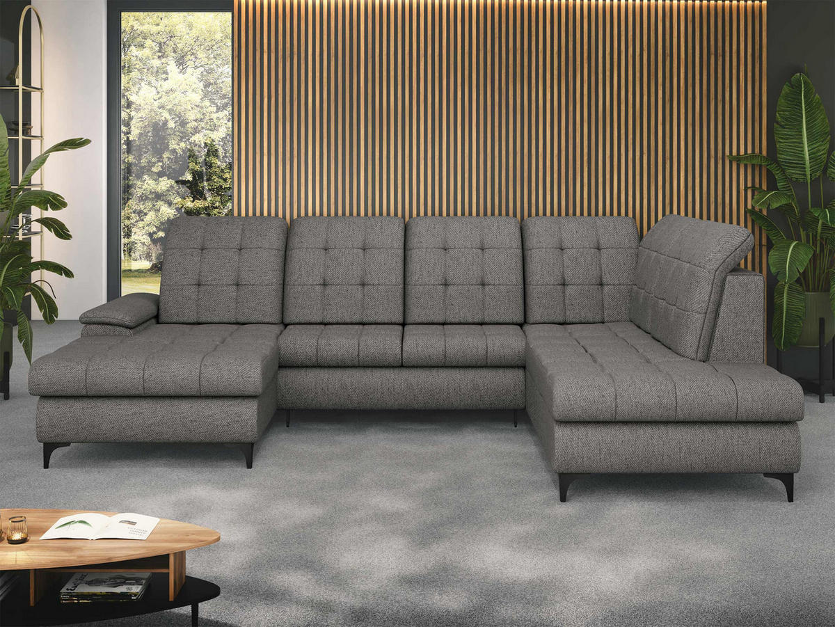WOHNLANDSCHAFT Enzo, Seite: Links - Dunkelgrau/Schwarz, Holz/Textil (330/105/212cm) - MIRJAN24