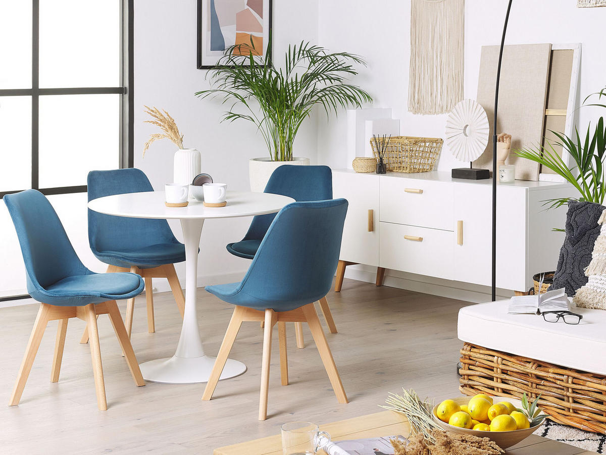 ESSZIMMERSTUHL 2er-Set Samtstoff Blau Dakota - Blau, Holz/Textil (47/82/57cm) - Beliani