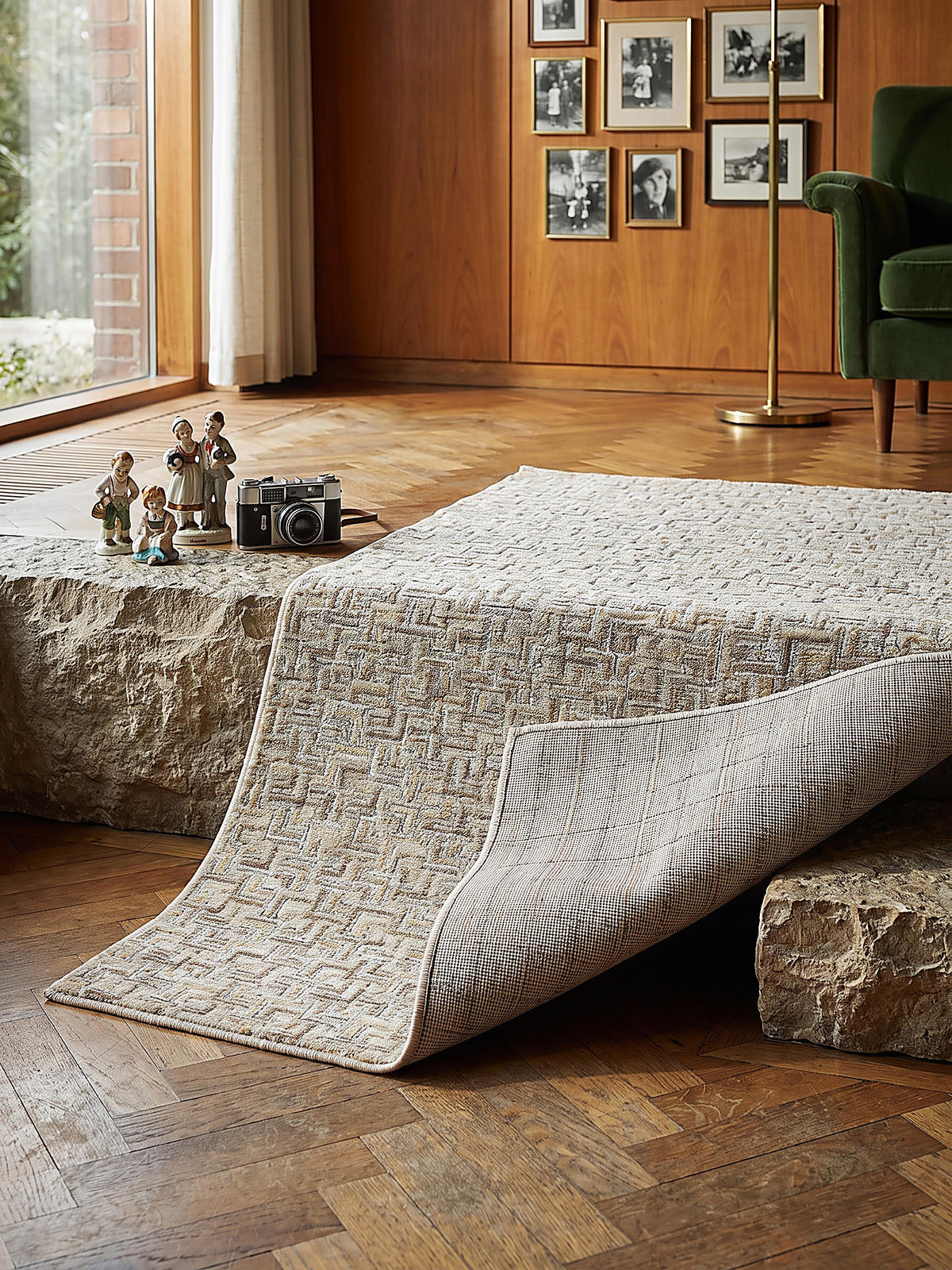 KURZFLORTEPPICH, mit Fransen, EWENNY, Mosaik, Natur, 160 x 230 cm - Beige, Textil (160/230cm) - KADIMA DESIGN