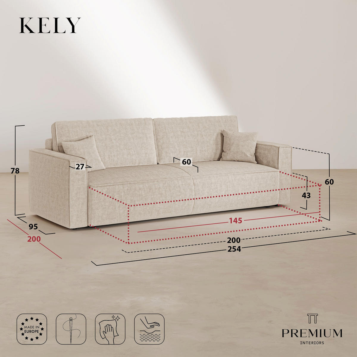 SCHLAFSOFA mit Stauraum Cord Schwarz 254cm - Schwarz, Textil (254/78/95cm) - Premium Interiors