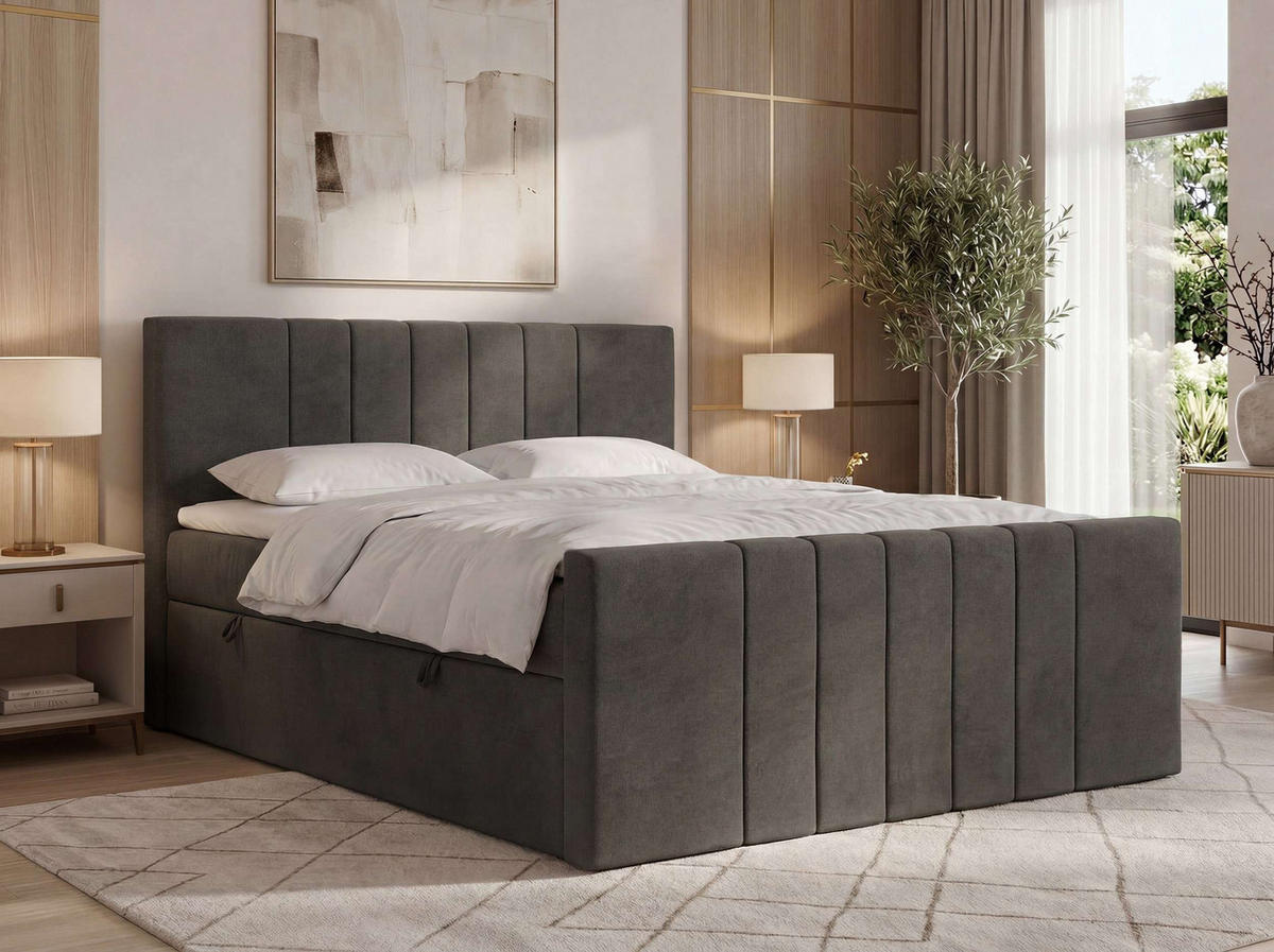 BOXBETT INERO DUO 200/200 - Dunkelgrau Velvet - Topper T25 - H3 - Dunkelgrau/Schwarz, Kunststoff/Textil (200/200cm) - MKS