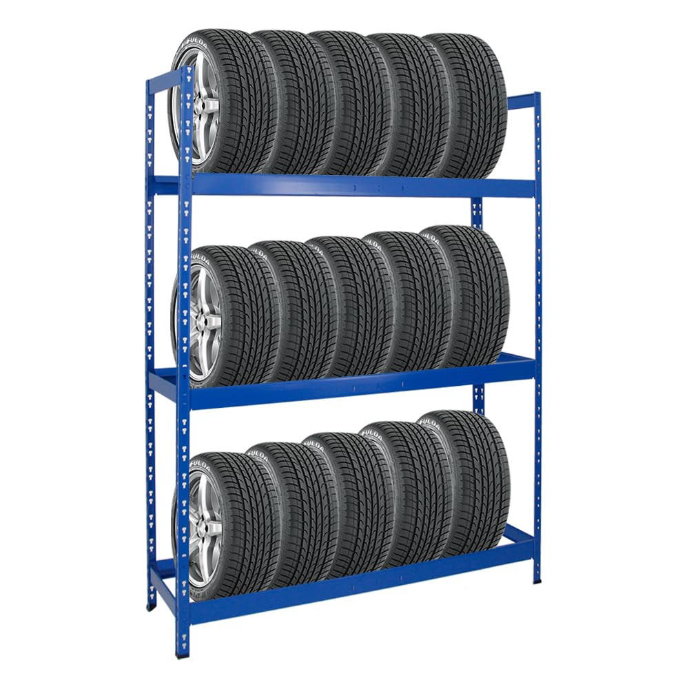 REIFENREGAL Tiger XL 200x150x45 cm 300 kg Fachlast bis zu 18 Reifen auf 3 Ebenen Blau - Blau, Metall (150/200/45cm) - PROREGAL