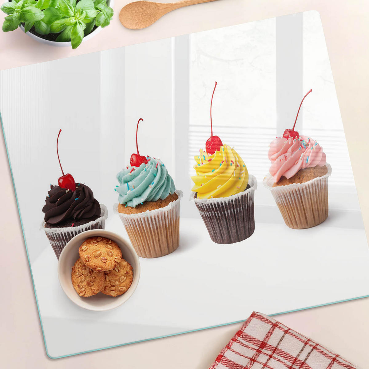 GLASPLATTE 60x52 cm Muffins - Multicolor, Glas (60/0.4/52cm) - TULUP
