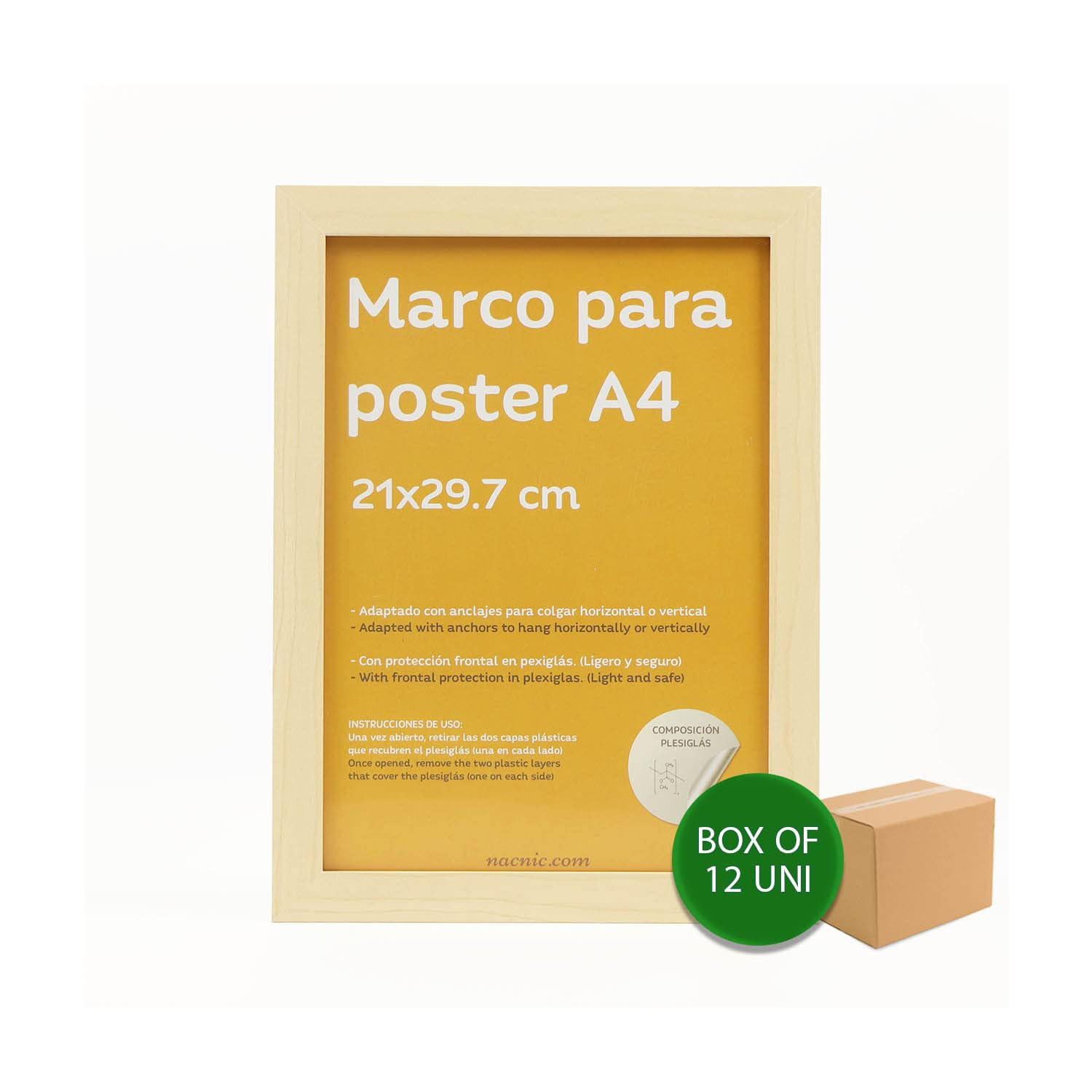 RAHMEN aus MDF und Acrylglas Schutz und Aussteller für Fotografien, Bilder, Poster, Gemälde, Dekoration für Haus Farbe Hellholz A4 - Beige, Holz (21/3/29.7cm) - Nacnic