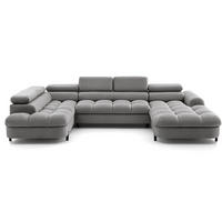 ECKSOFA U-Form BOWL U Links mit Schlaffunktion 125x265 Velours Grau - Schwarz/Grau, Holz/Textil (339/90/195cm) - Muffo