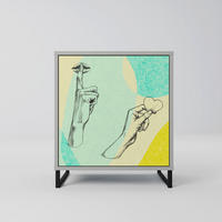 SIDEBOARD BODY LANGUAGE, Grau, 57,5x42x67,5 cm, Schwarze Metall-Rahmenfüße - Multicolor/Schwarz, Holzwerkstoff/Metall (57.5/67.5/42cm) - SpaceRebels