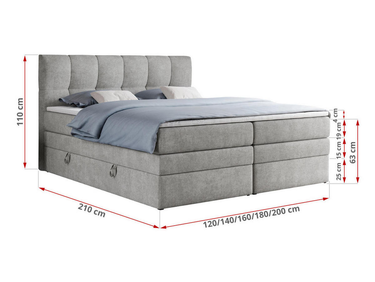 BOXSPRINGBETT ALVIN KING 180/200 Hellgrau Struktur - H3 - Hellgrau, Holz/Textil (180/200cm) - MKS