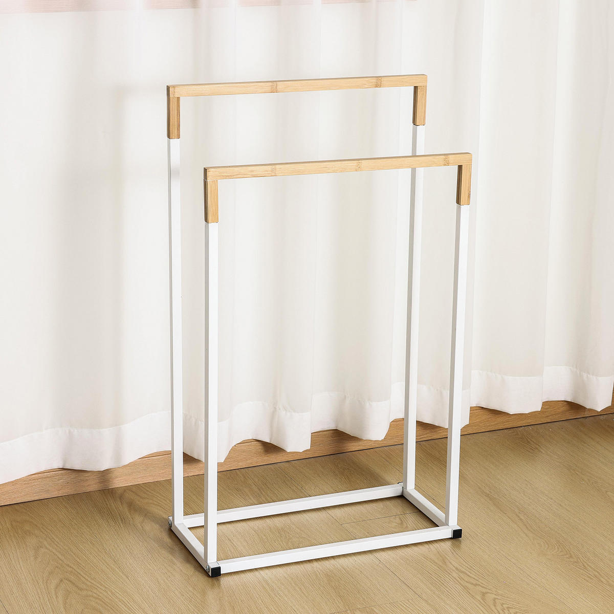 HANDTUCHHÄNGER CD-989313 weiße/braune - Hellbraun/Weiß, Holz/Metall (45/76/22cm) - JuMi