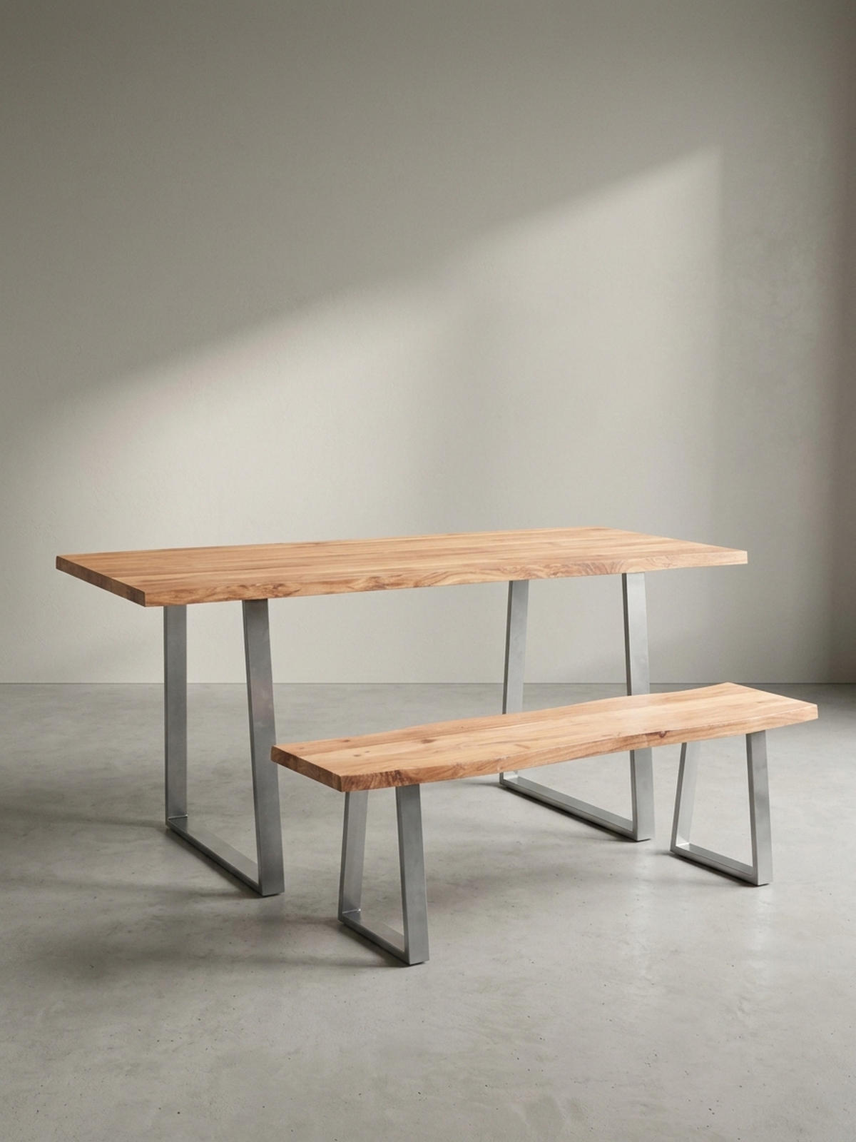 ESSTISCH Massivholz Baumkante Metallgestell Handgefertigt TARN, Goldbraun-Chrom 200x100x76 cm - Chromfarben/Braun, Holz/Metall (100/200/76cm) - KADIMA DESIGN