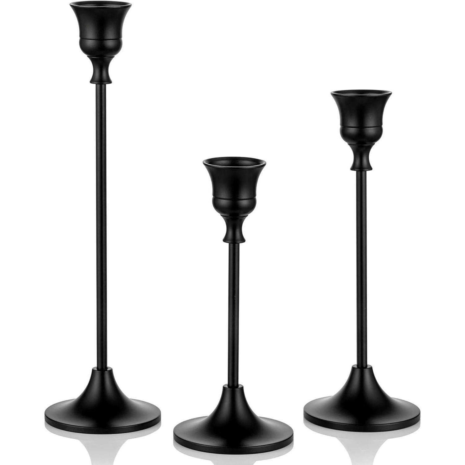KERZENSTÄNDER 3er Set Metall Schwarz 15/19/24cm - Schwarz, Metall (6.8/23.5/6.8cm)