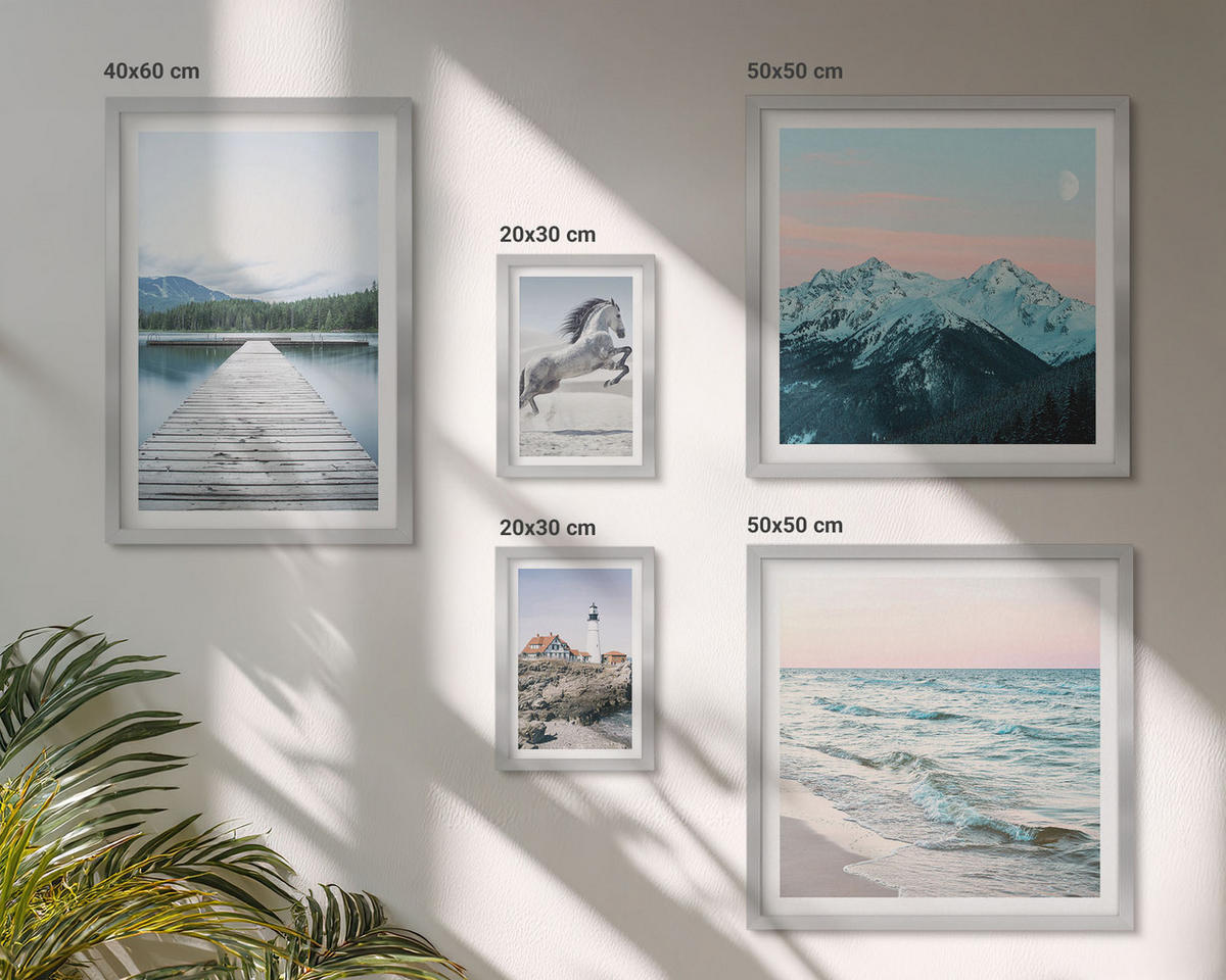 WANDBILDER 5er Set - 50x50 cm & 20x30 cm & 40x60 cm Silberner Rahmen - Landschaften europäischer Städte - Silberfarben, Kunststoff (40/60cm) - ArtPrintCave