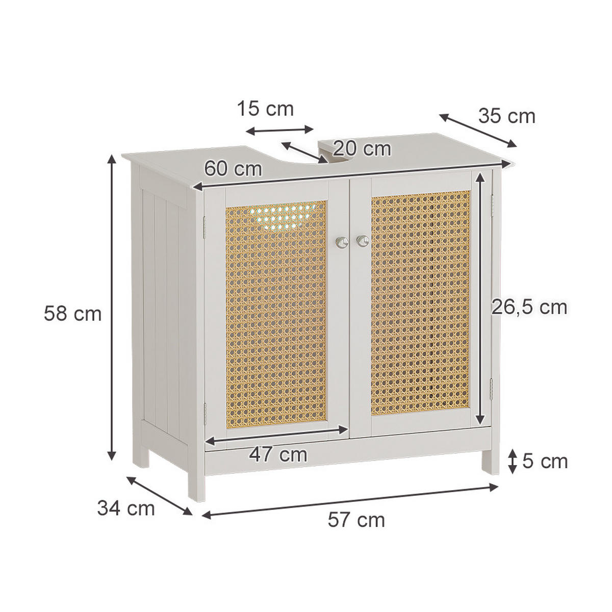 WASCHBECKENUNTERSCHRANK Rosario Weiß 60 x 58 cm mit 2 Türen - Weiß, Holzwerkstoff (60/58/35cm) - Vicco