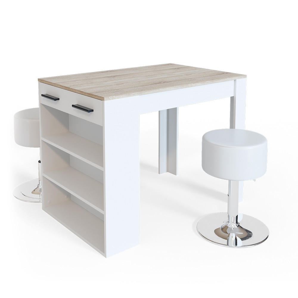 ESSTISCH-SET Repose Sonoma/Weiß 67 x 100 cm mit 2 Hockern - Weiß/Sonoma Eiche, Holzwerkstoff (67/77.5/100cm) - Vicco