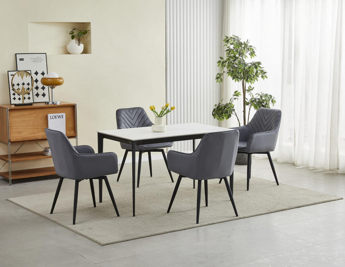 ESSZIMMERSTUHL 2-er Set WAAV360 dunkelgrauer Sitz, schwarze Beine - Dunkelgrau/Schwarz, Textil (56/83.5/61cm) - Valora