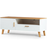 LOWBOARD FRISK TV-Schränke mit Schublade und Türe, weiß - Eichefarben/Weiß, Eichenholz/Holzwerkstoff (126/49/46cm) - KONSIMO®