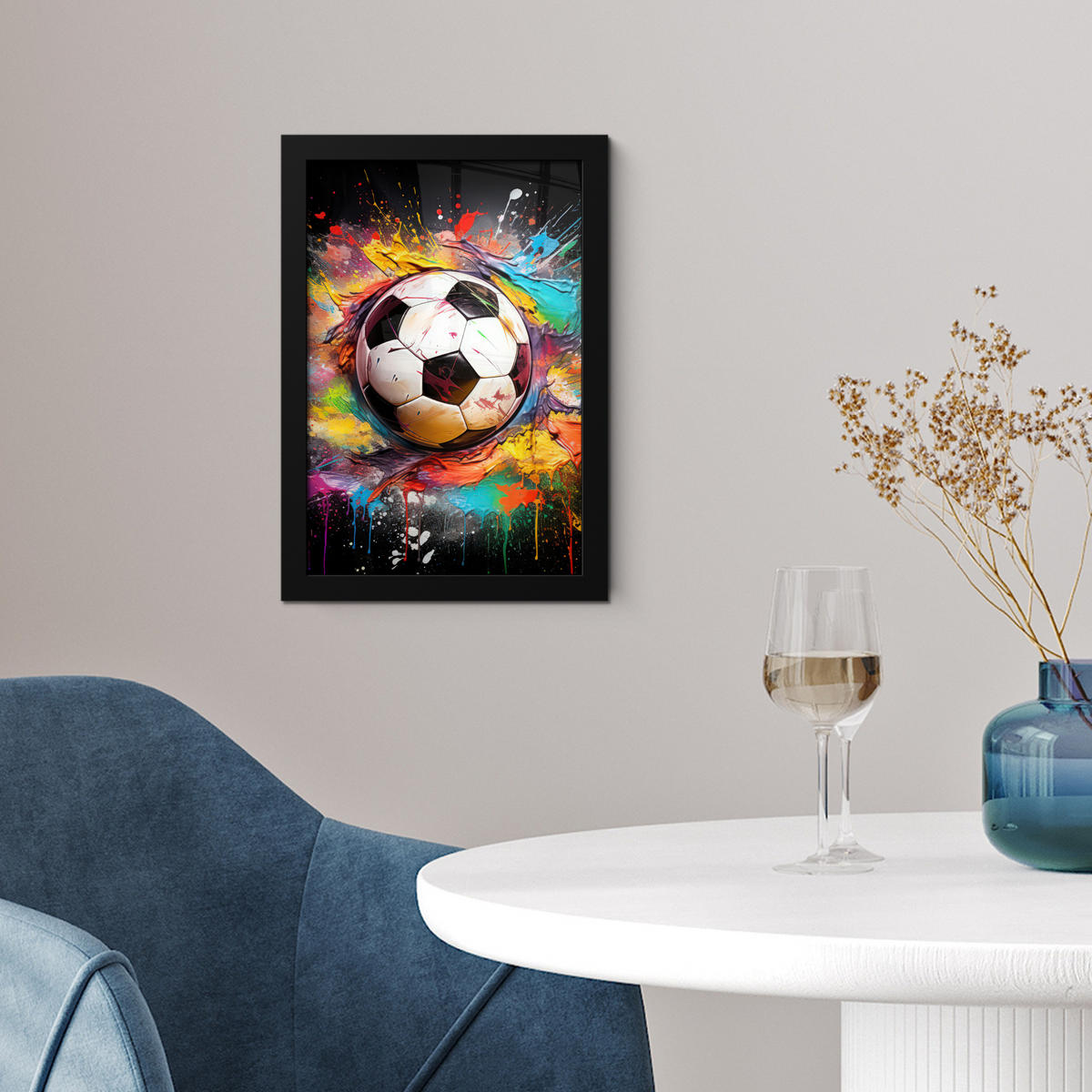 GERAHMTES BILD Fußball - Farbe - Farben - Schwarz - Weiß 20x30 cm - Weiß, Papier (20/30cm) - MuchoWow