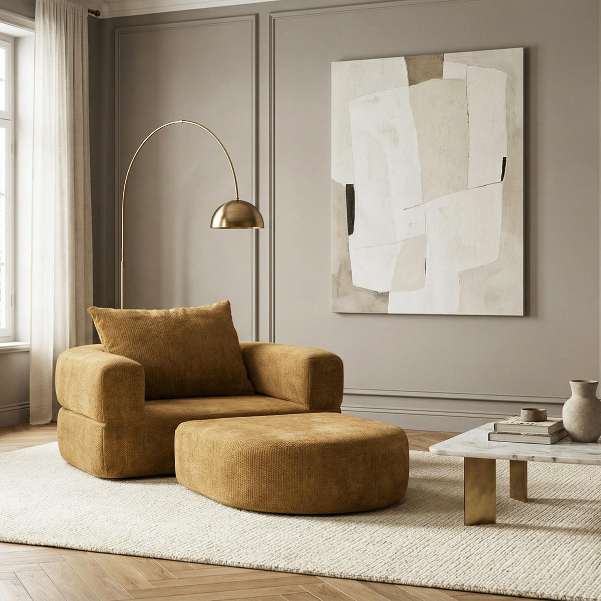 SCHLAFSESSEL in Chenille-Optik - Taupe, Textil (100/42/90cm) - Urban Meuble