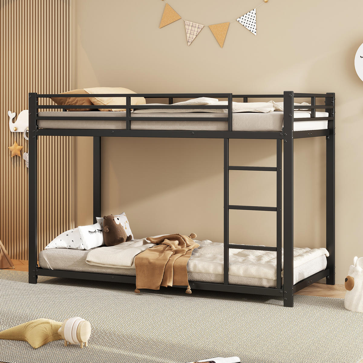 ETAGENBETT 90/200 cm aus Metall in Schwarz – platzsparend und stabil - Schwarz, Metall (90/200cm) - Flora Grace