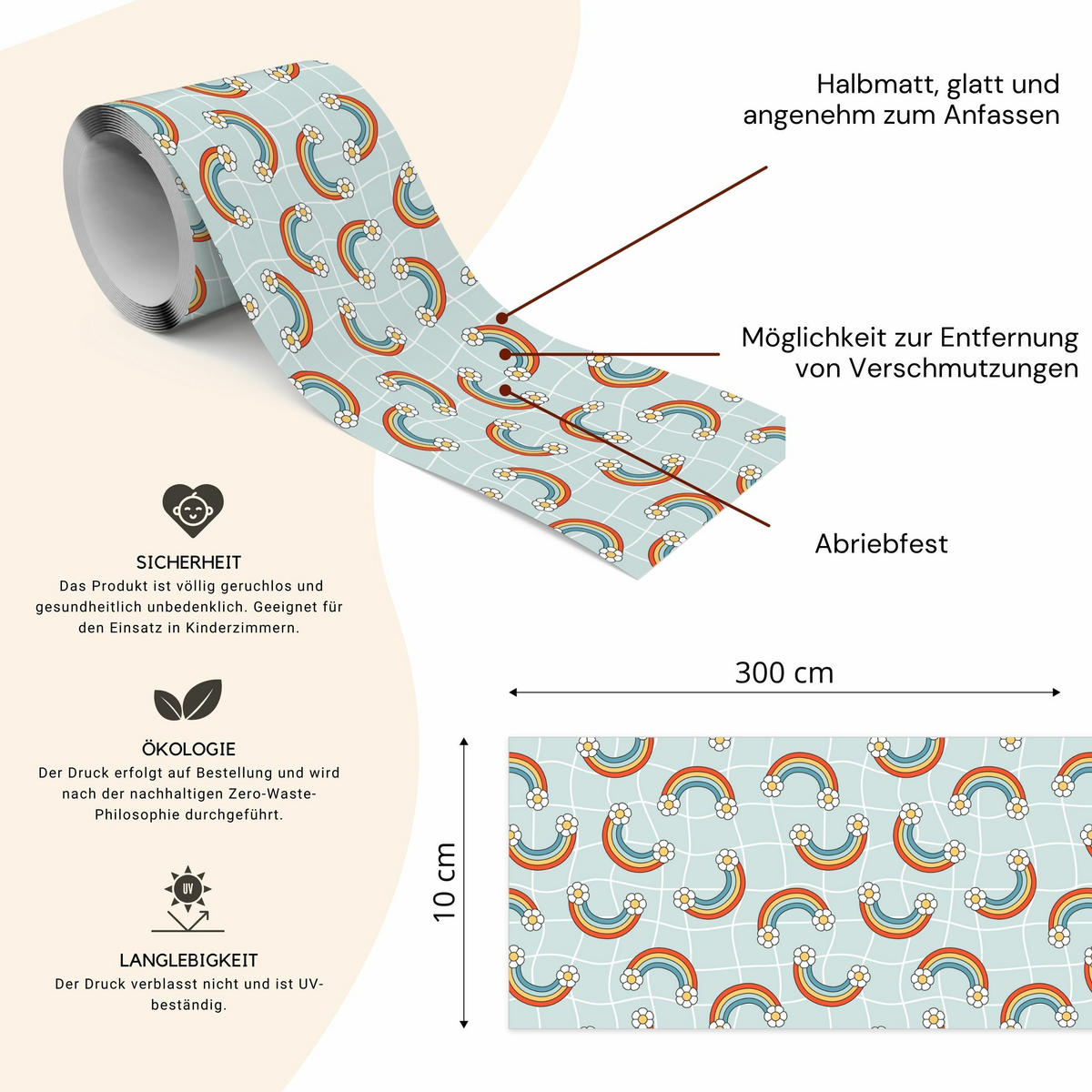 TAPETENBORDÜRE selbstklebend für Kinder REGENBOGEN Gänseblümchen - Blau/Rot, Papier (10/300/300cm) - Muralo