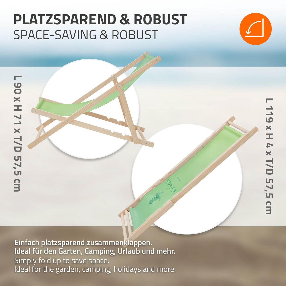 LIEGESTUHL Beach Club Grün - Limette, Holz (57.5/83/100cm) - ECD-Germany